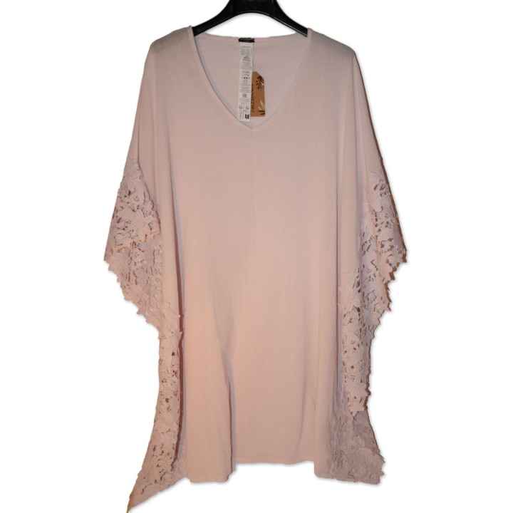Tunika, creme mit Spitzen seitlich, Gr. S/M