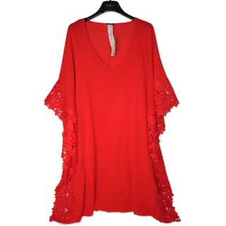 Tunika, rot mit Spitzen seitlich, Gr. M/L