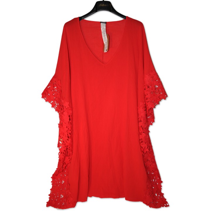 Tunika, rot mit Spitzen seitlich, Gr. M/L