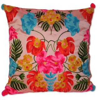 Kissenhülle, rosa, Vorderseite multicolor bestickt, 40 x 40 cm