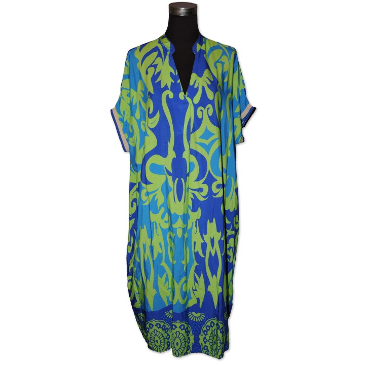 Kleid, blau/grün gemustert