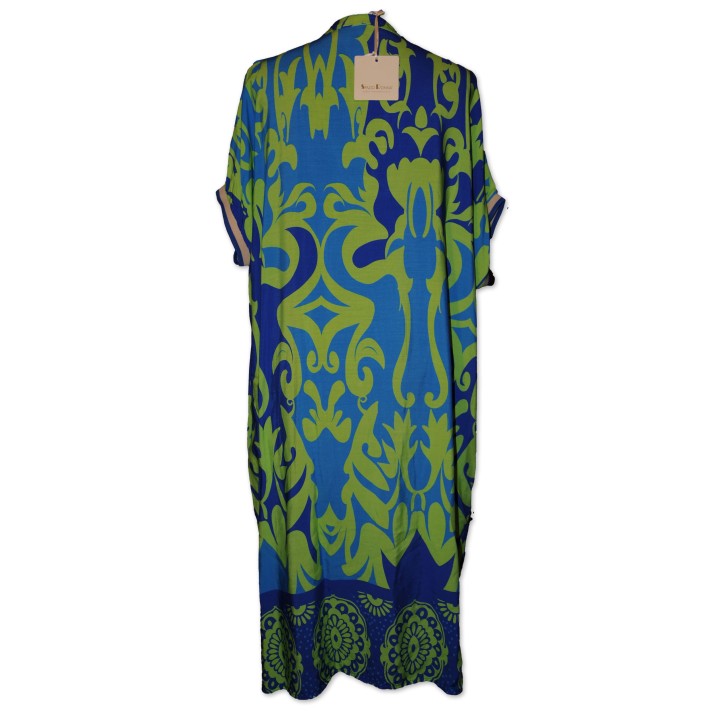 Kleid, blau/grün gemustert