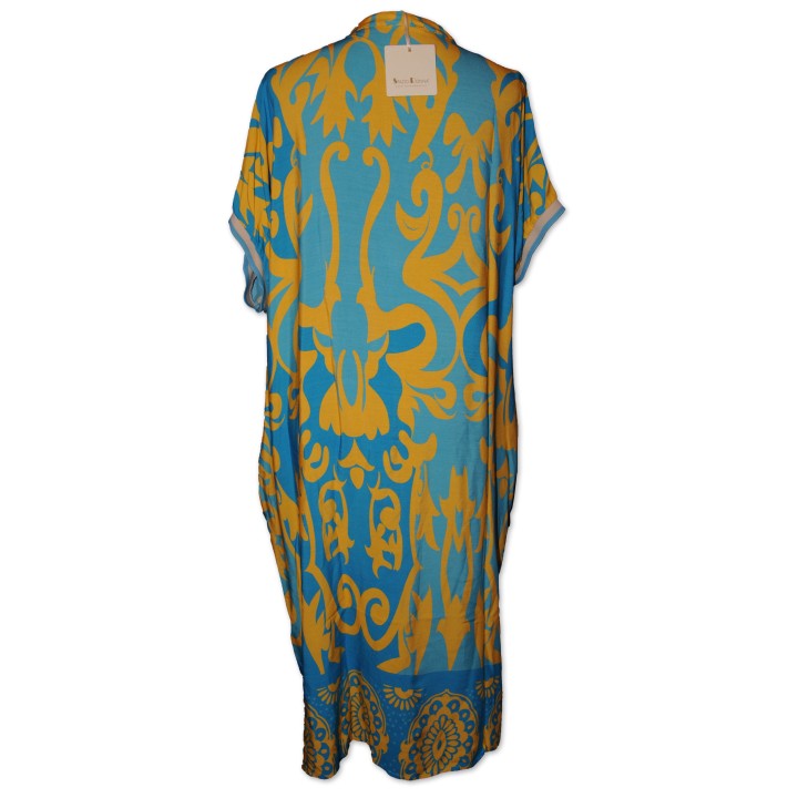 Kleid, türkis/gelb gemustert