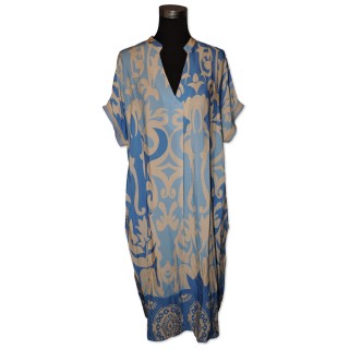 Kleid, blau/ creme multicolor gemustert