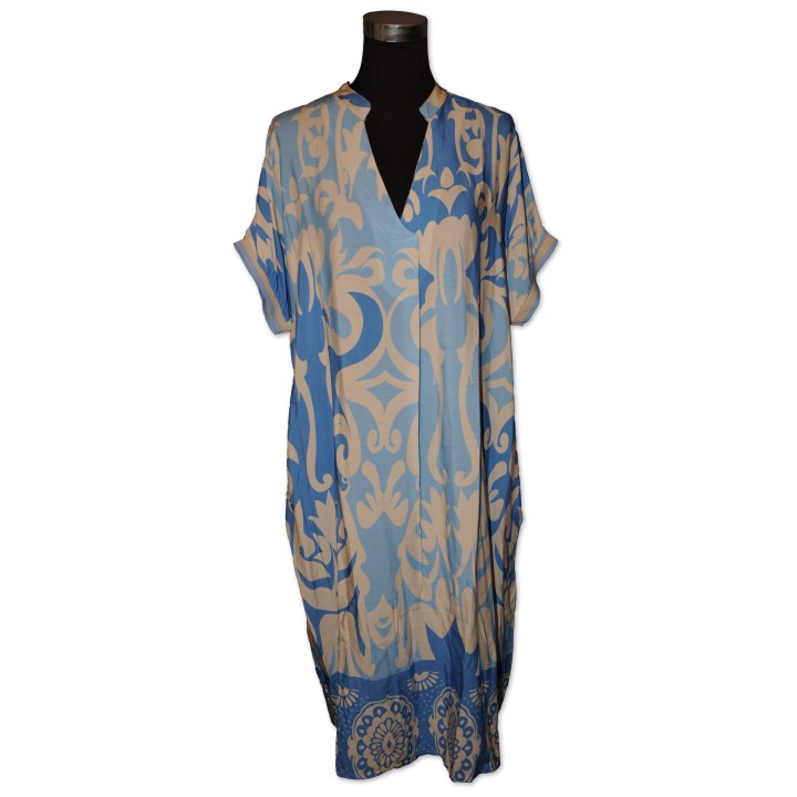 Kleid, blau/ creme multicolor gemustert
