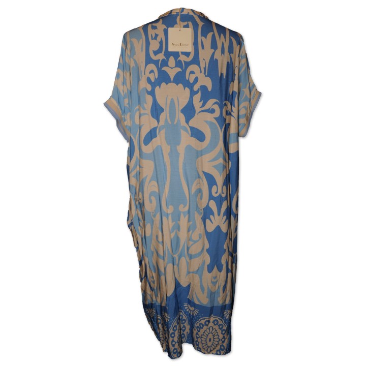 Kleid, blau/ creme multicolor gemustert