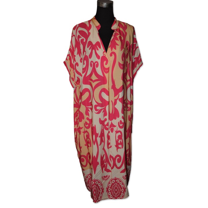 Kleid, pink/pfirsich/creme multicolor gemustert