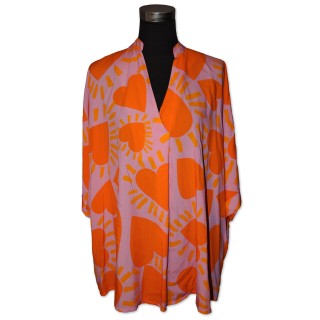 Tunika, Bluse, pink/flieder gemustert "Herz"
