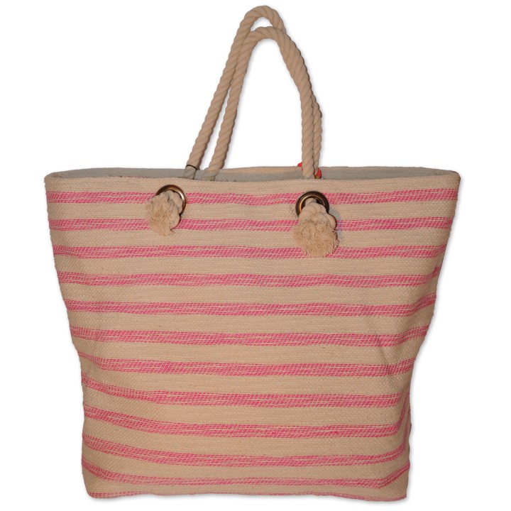 Shopper, Strandtasche, Textil, creme/pink multicolor bestickt