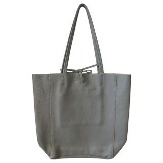 Ledertasche, Ledershopper, hellgrau, uni