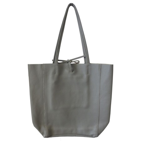 Ledertasche, Ledershopper, hellgrau, uni