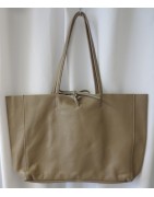 Ledertasche, Ledershopper, beige, uni