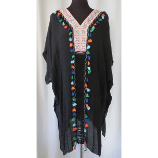 Tunika, schwarz, bunt bestickt
