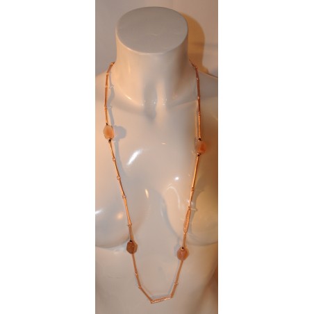 Kette, lang, roségold matt, Halbedelsteine