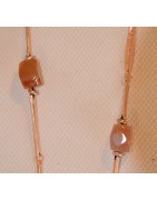 Kette, lang, roségold matt, Halbedelsteine